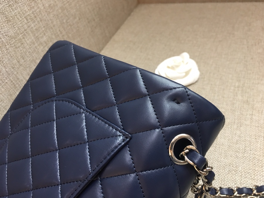 Medium Classic Flap Lambskin Bag AO1112 Dark Blue/Silver